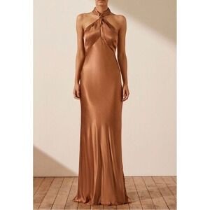 NWT Shona Joy Almond La Lune High Neck Twist Maxi Dress - 2